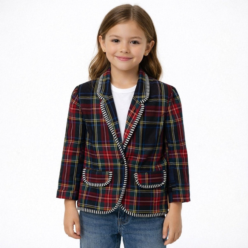 Harajuku Mini Target‎ Girls Green Red Plaid Jacket Blazer Uniform Lined